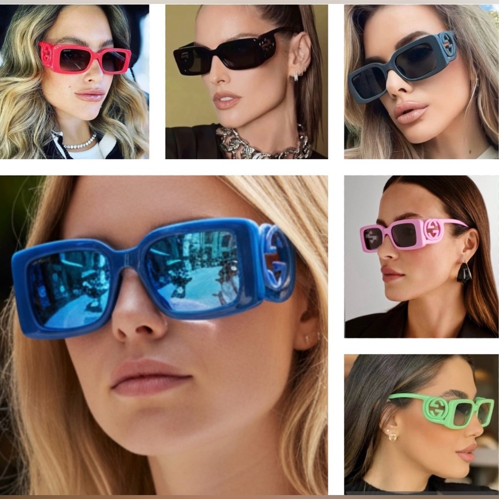 GUCCI SUNGLASSES STRIKING BLUE RECTANGULAR SUNGLASSES WITH BLUE MIRROR LENSES - Picture 14 of 16